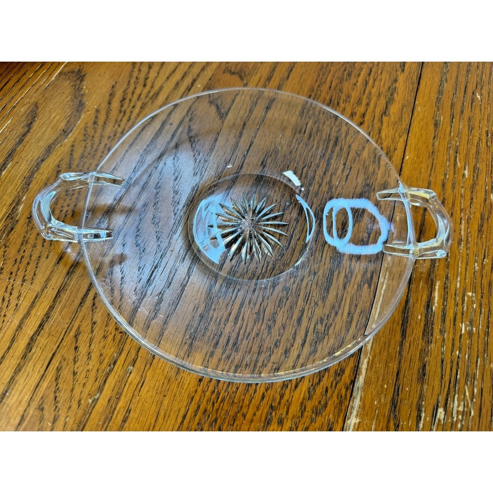Heisey Etched Glass Two-Handle Snack/Hors D'oeuvre Dish Vintage